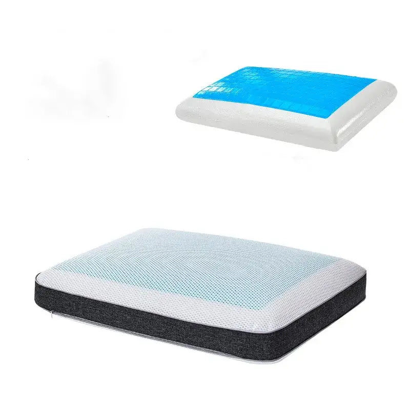 White and blue gel-infused decorbites bamboo charcoal memory foam pillow with breathable mesh top for cooling comfort