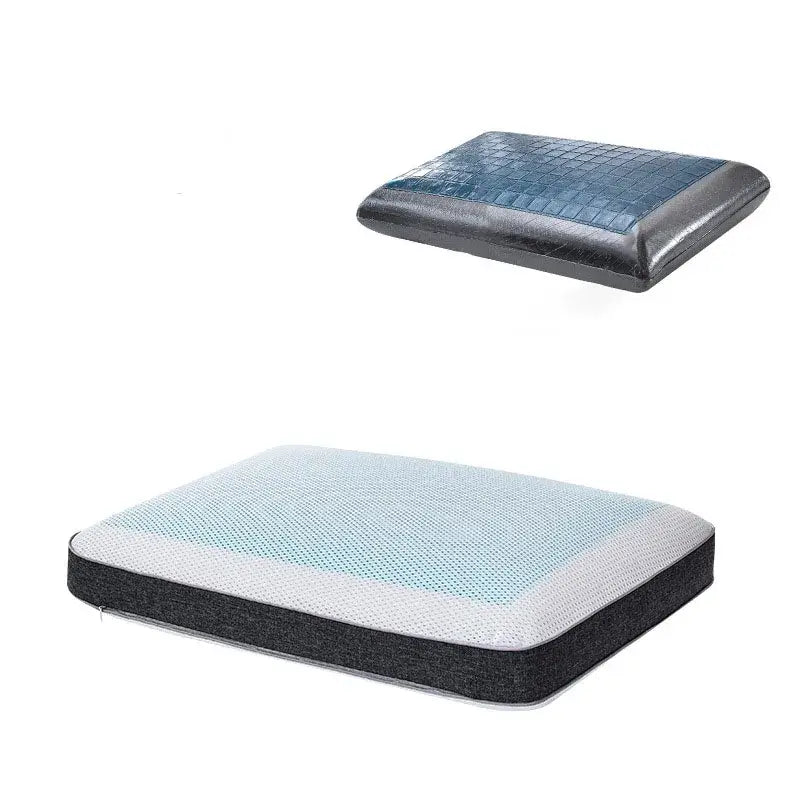 Blue crocodile bamboo charcoal memory foam pillow with black and light blue cooling gel and textured surface