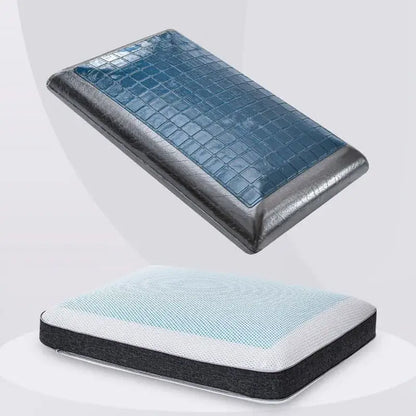 Blue crocodile memory foam cooling gel pillow with black leather trim and white mesh top by decorbites bamboo charcoal