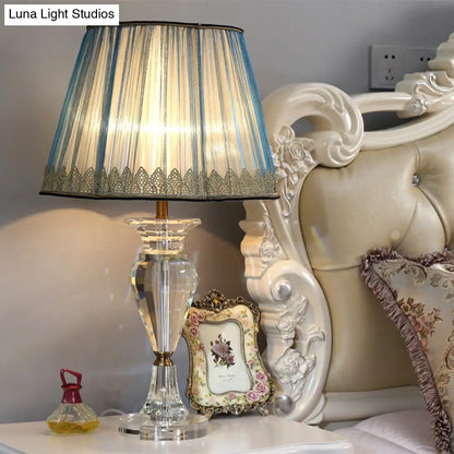 Blue Crystal Desk Lamp - Contemporary Urn-Shaped Table Light with Beveled Crystal Accent