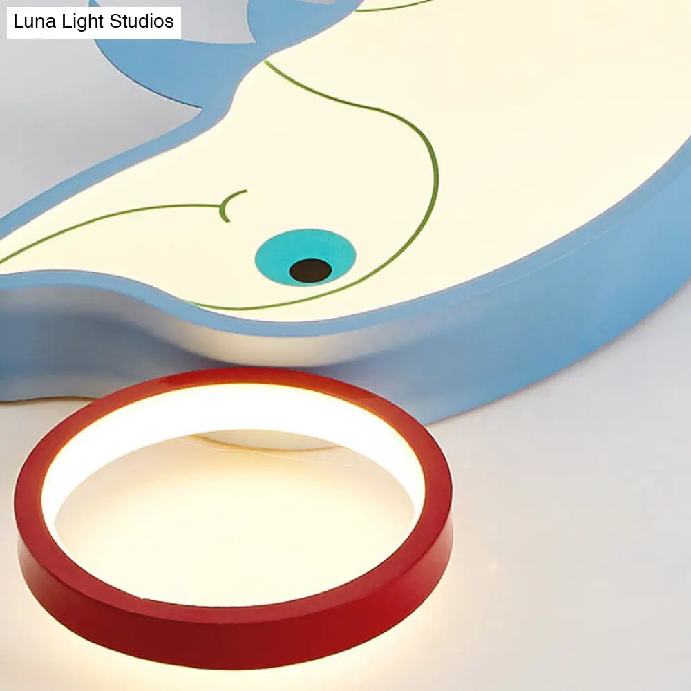 DecorBites™ Blue Dolphin LED Flush Pendant Light for Kids - Modernist Style, Acrylic Shade, Close to Ceiling - 14"/16.5" Width