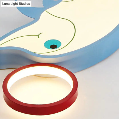 DecorBites™ Blue Dolphin LED Flush Pendant Light for Kids - Modernist Style, Acrylic Shade, Close to Ceiling - 14"/16.5" Width