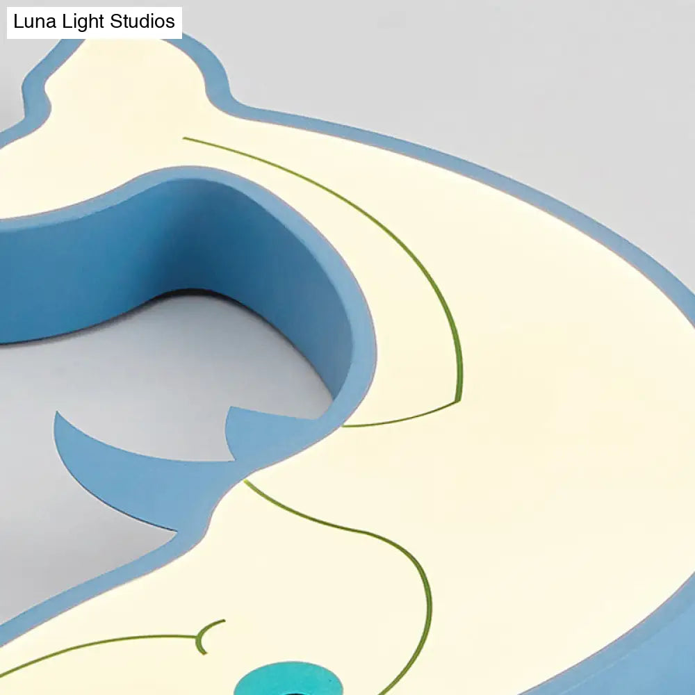 DecorBites™ Blue Dolphin LED Flush Pendant Light for Kids - Modernist Style, Acrylic Shade, Close to Ceiling - 14"/16.5" Width