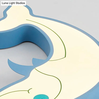 DecorBites™ Blue Dolphin LED Flush Pendant Light for Kids - Modernist Style, Acrylic Shade, Close to Ceiling - 14"/16.5" Width