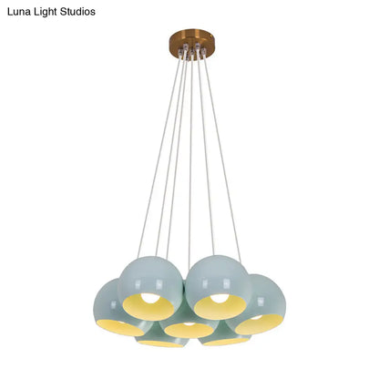 Blue Dome Macaron Iron Pendant Lamp - 7 Head Multi Hanging Light for Living Room