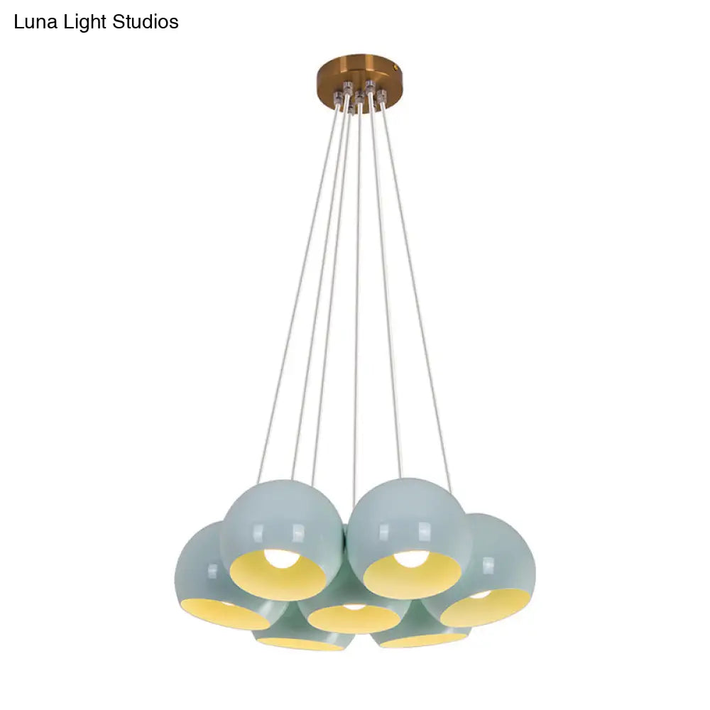 Blue Dome Macaron Iron Pendant Lamp - 7 Head Multi Hanging Light for Living Room