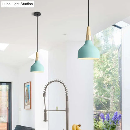 Blue Domed Drop Pendant Light - Modern Metal Suspension for Dining Room