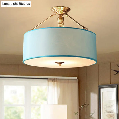 DecorBites™ DecorBites™ Blue Fabric Drum Semi Flush Ceiling Light with 4 Lights for Corridor