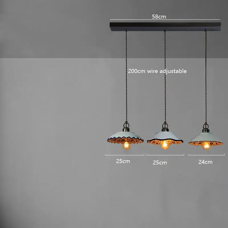 Set of three decorbites ceramic led pendant lamps with white ceramic shades and gold trim for dining room lighting