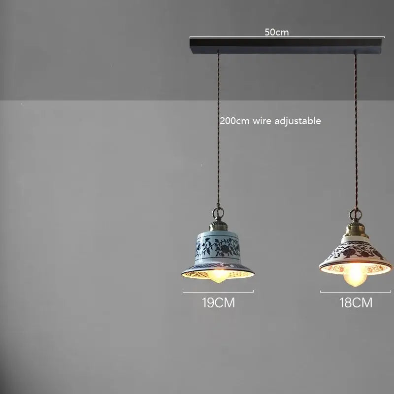 Two hanging blue and white floral decorbites ceramic led pendant lamps for dining room lighting with ceramic led pendant design