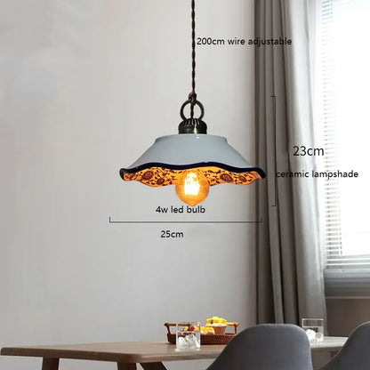 Blue floral ceramic led pendant lamp with vintage-style light blue ceramic shade and adjustable 200cm wire by decorbites