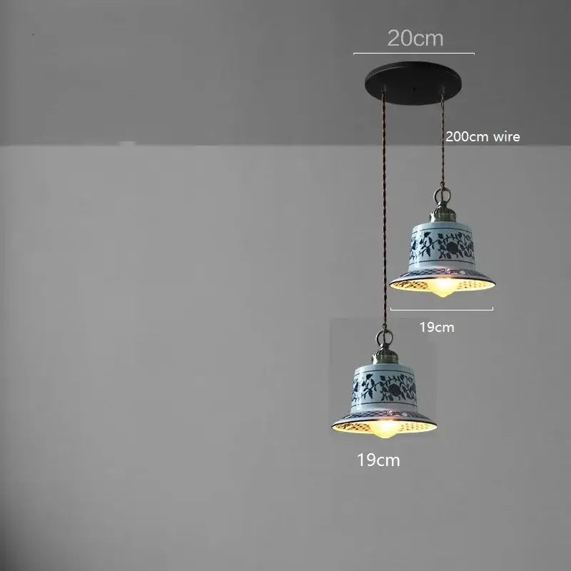 Blue and white floral ceramic led pendant lamp with intricate patterns for dining room lighting by decorbites ceramic led