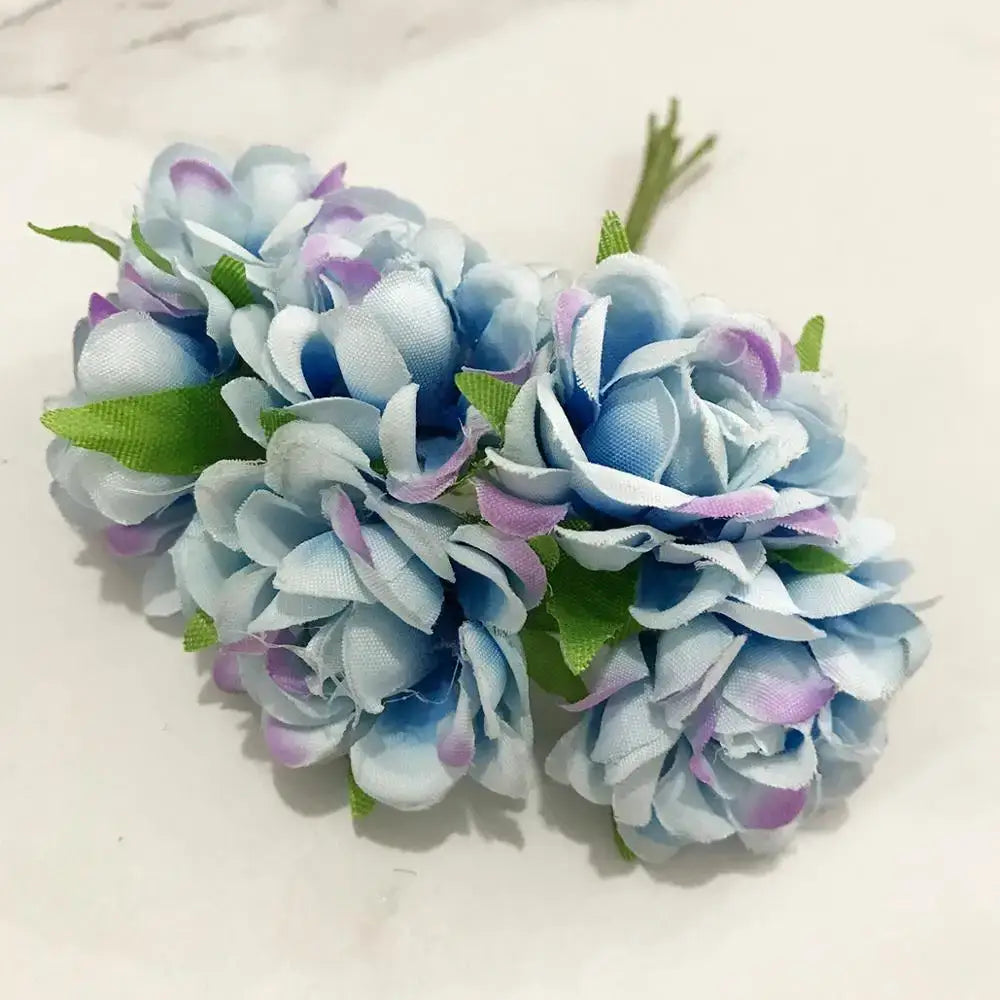 A cluster of decorbites blue flower cherry artificial hydrangea with flower cherry stamen in blue and lavender for living room decor