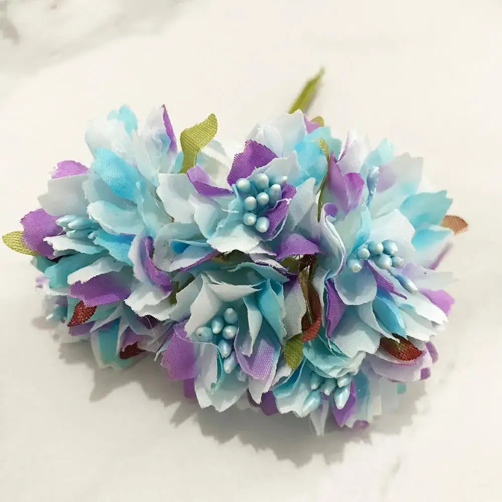 A delicate decorbites blue flower cherry stamen fabric bundle in pastel blue lavender white for living room decor