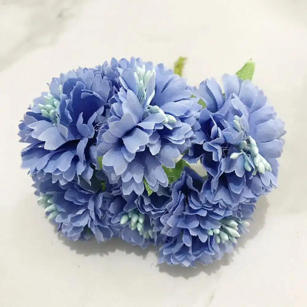 A cluster of decorbites blue flower cherry stamen berries bundle with layered blue petals and light green stems for living room decor