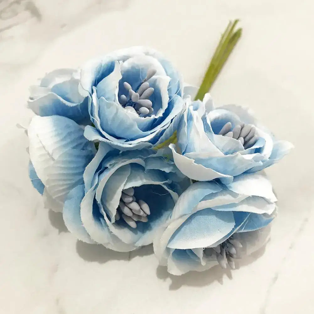 A delicate decorbites blue flower cherry stamen bundle with artificial blue and white peonies for living room decor