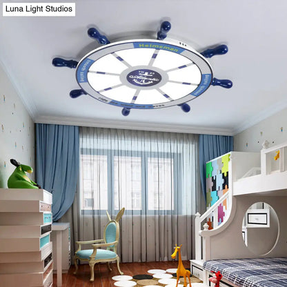 DecorBites™ Blue Flush Pendant Light with Integrated LED for Kids' Room - Modern Rudder Design