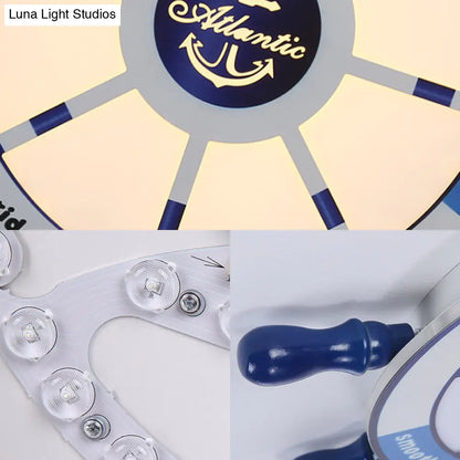 DecorBites™ Blue Flush Pendant Light with Integrated LED for Kids' Room - Modern Rudder Design