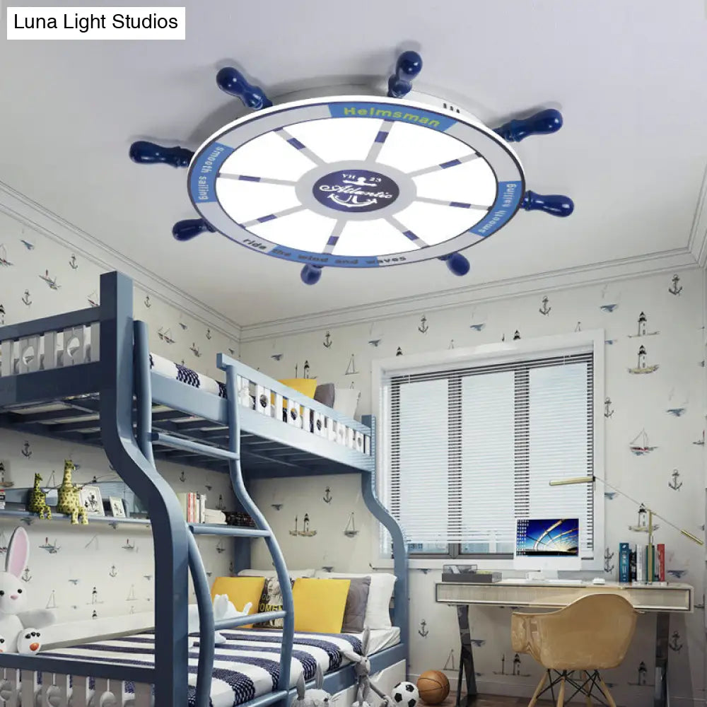 DecorBites™ Blue Flush Pendant Light with Integrated LED for Kids' Room - Modern Rudder Design