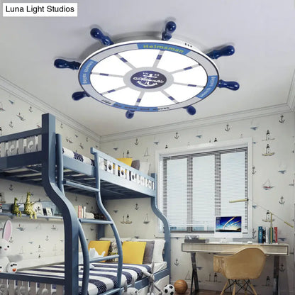 DecorBites™ Blue Flush Pendant Light with Integrated LED for Kids' Room - Modern Rudder Design