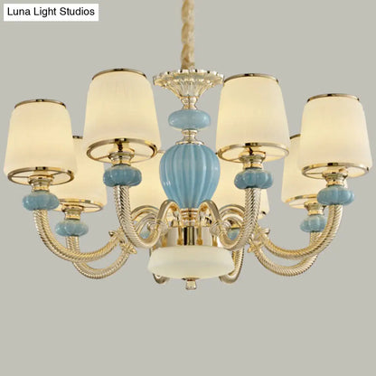 Lámpara de araña de barril de cristal azul esmerilado - Lámpara colgante sencilla de cerámica para sala de estar