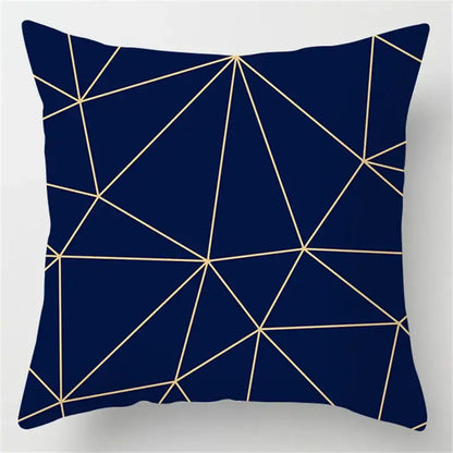A navy blue geometric marble throw pillow with intersecting gold lines for living room decorbites blue geometric style
