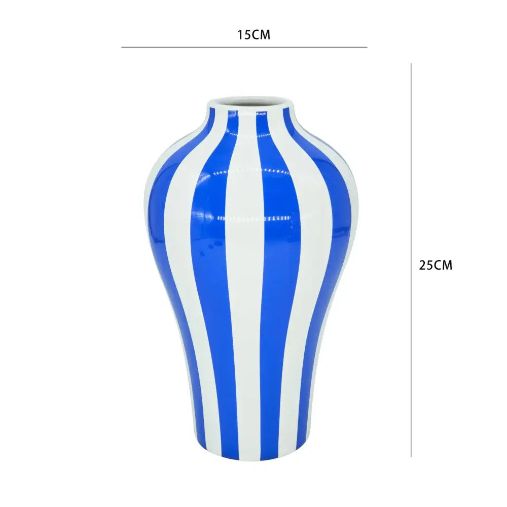 Glossy blue geometric quilted ceramic vase with vertical stripes and flared neck for decorbites blue geometric decor