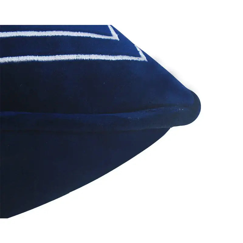 Deep navy velvet geometry embroidery cushion cover with crisp white lines for decorbites blue geometry decor