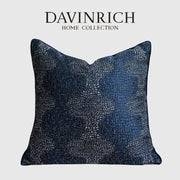 Deep blue textured throw pillow cover with metallic sheen and reptilian-scale pattern from decorbites blue geometry jacquard collection