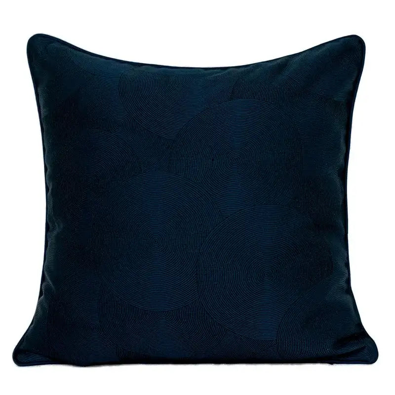 Deep navy velvet pillow cover with subtle concentric circle embroidery for decorbites blue geometry jacquard decor