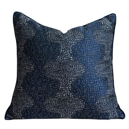 Deep blue textured pillow cover with scale-like pattern resembling reptile skin for decorbites blue geometry jacquard decor