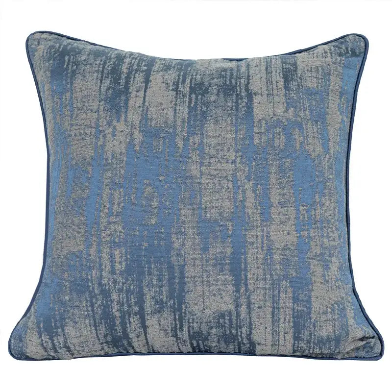 Blue geometry jacquard pillow cover in textured blue and gray fabric with subtle distressed pattern for living room decor