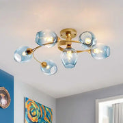 Blue glass ball led chandelier with brass finish featuring decorbites glass ball design for dining room decor