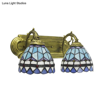 Aplique de pared barroco de cristal azul con cúpula: Lámpara de pared de dos luces para baño