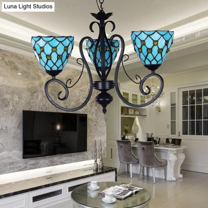 Blue Glass Bead Pendant Light with Metal Chain - Traditional Chandelier