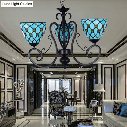 Blue Glass Bead Pendant Light with Metal Chain - Traditional Chandelier