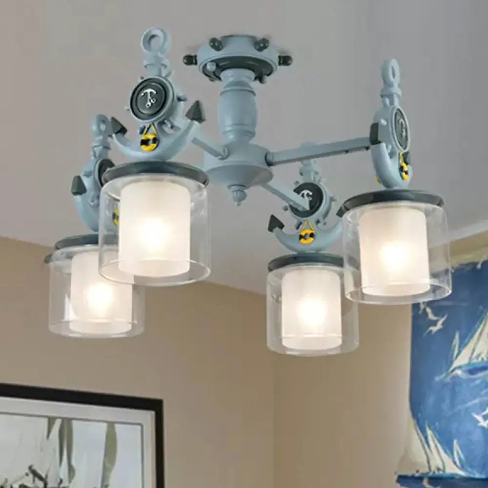 DecorBites™ DecorBites™ Blue Glass Cylinder Ceiling Lamp - Nautical Style Flush Mount Light for Hallway (4 Lights)