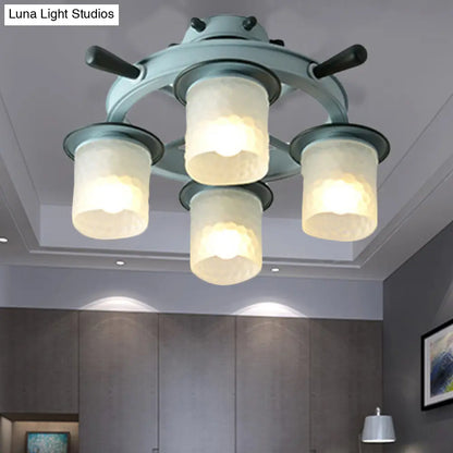 DecorBites™ DecorBites™ Blue Glass Cylinder Ceiling Lamp - Nautical Style Flush Mount Light for Hallway (4 Lights)