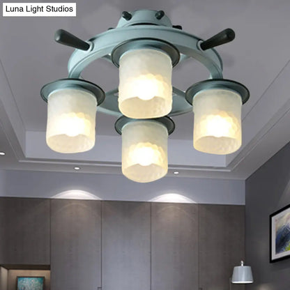 DecorBites™ DecorBites™ Blue Glass Cylinder Ceiling Lamp - Nautical Style Flush Mount Light for Hallway (4 Lights)