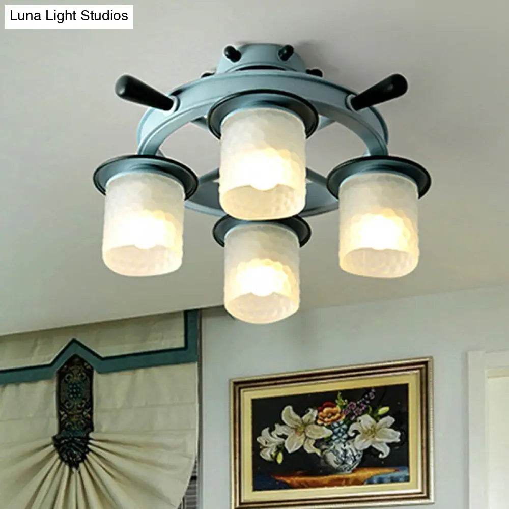 DecorBites™ DecorBites™ Blue Glass Cylinder Ceiling Lamp - Nautical Style Flush Mount Light for Hallway (4 Lights)