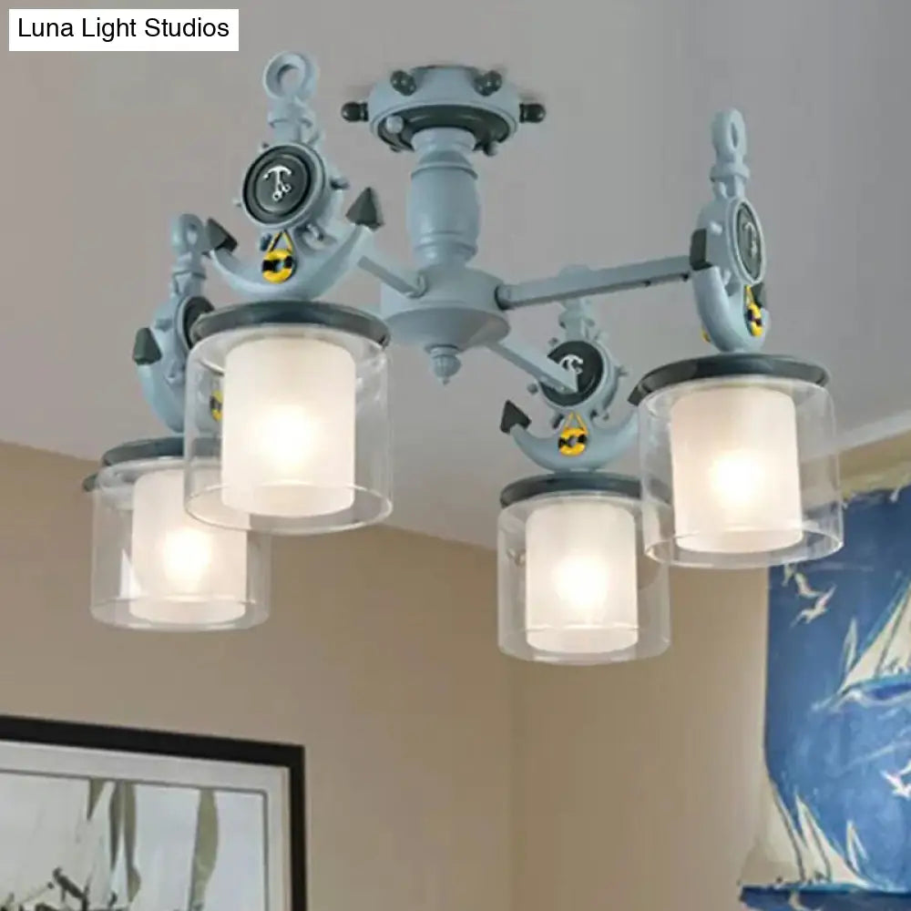 DecorBites™ DecorBites™ Blue Glass Cylinder Ceiling Lamp - Nautical Style Flush Mount Light for Hallway (4 Lights)