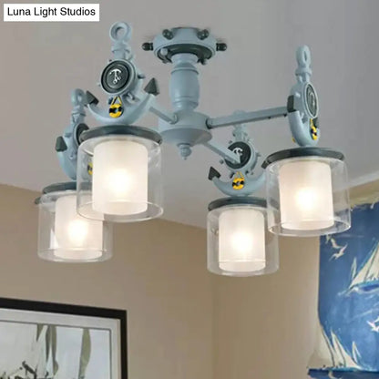DecorBites™ DecorBites™ Blue Glass Cylinder Ceiling Lamp - Nautical Style Flush Mount Light for Hallway (4 Lights)