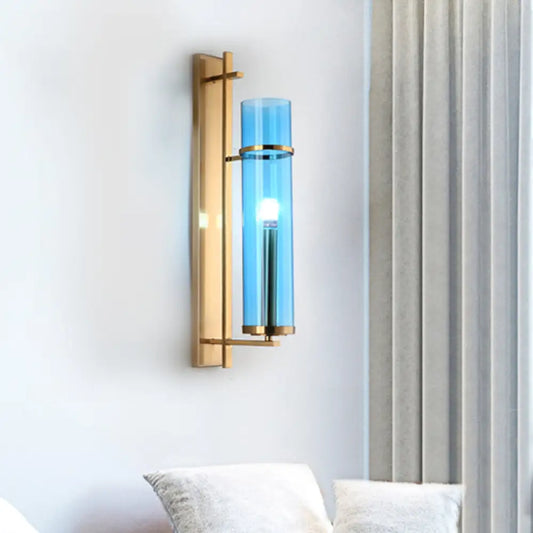 DecorBites™ DecorBites™ Blue Glass Cylinder Living Room Sconce - Modern Wall Mount Light Fixture