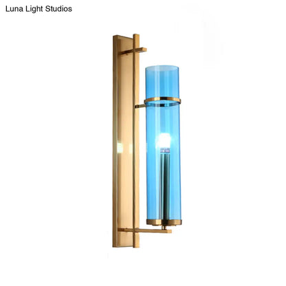 DecorBites™ DecorBites™ Blue Glass Cylinder Living Room Sconce - Modern Wall Mount Light Fixture