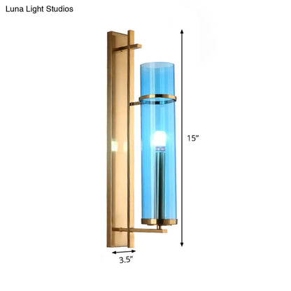 DecorBites™ DecorBites™ Blue Glass Cylinder Living Room Sconce - Modern Wall Mount Light Fixture