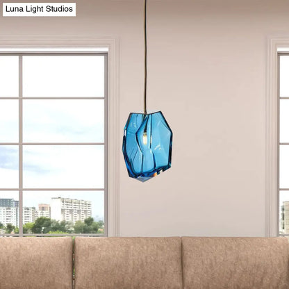 Blue Glass Gem Pendant Light - Contemporary Ceiling Fixture for Bedroom with 1 Head