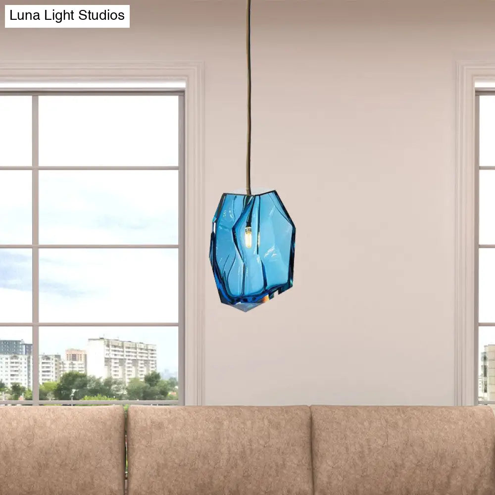 Blue Glass Gem Pendant Light - Contemporary Ceiling Fixture for Bedroom with 1 Head