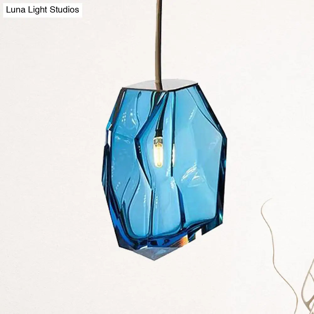 Blue Glass Gem Pendant Light - Contemporary Ceiling Fixture for Bedroom with 1 Head