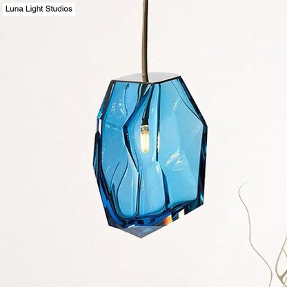 Blue Glass Gem Pendant Light - Contemporary Ceiling Fixture for Bedroom with 1 Head