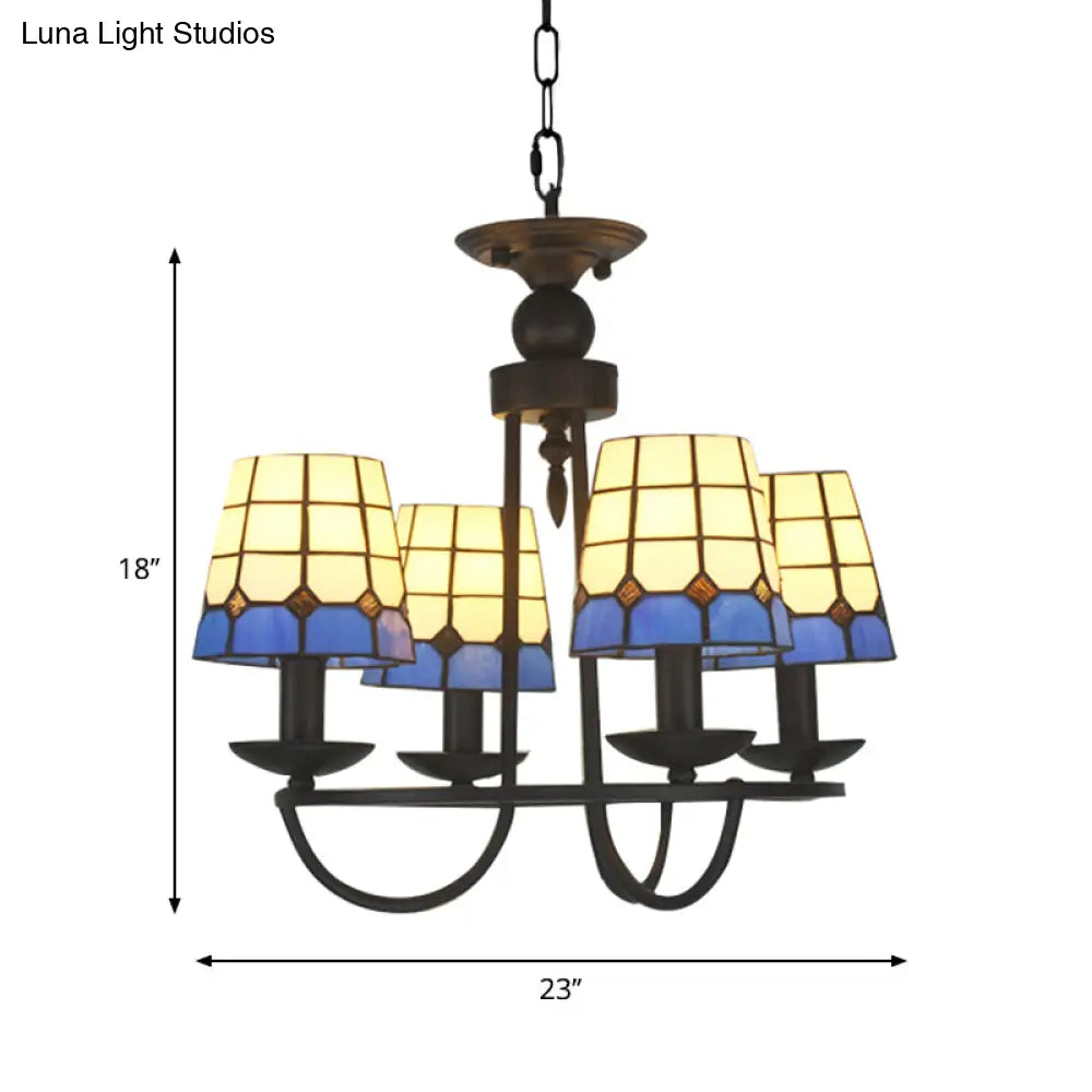 Lámpara de araña de cristal azul con celosía y 4/6/8 luces colgantes: perfecta para villas u hoteles.